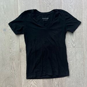 Everlane T Shirt Women Black V Neck Short Sleeve The Organic Cotton Tee Size XS